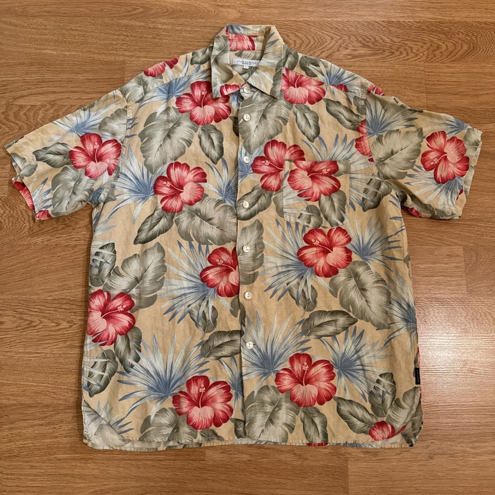 Alex Cannon Shirt Men's Large Linen/Rayon Blend Multicolor Hawaiian‎ Beach Shirt